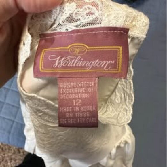 Worthington Vintage White pleated lace Top Made in Korea Sz12 Long Sleev #1020 - Picture 3 of 4